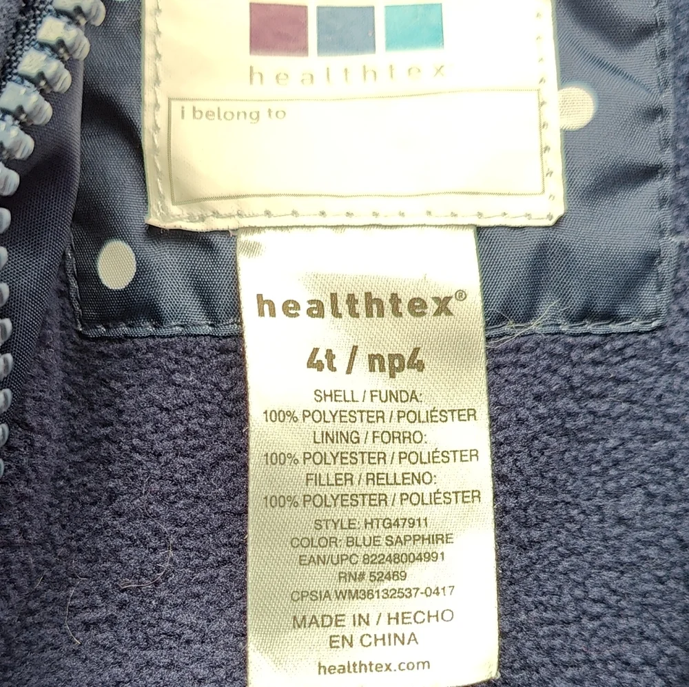 Healthtex Girl's Toddler Puffer Jacket - Blue w/White Polka Dots - Size 4T - Picture 7 of 8